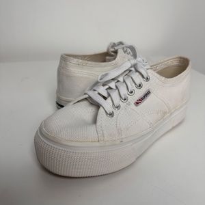 SUPERGA 2790 White Canvas Platform Sneakers